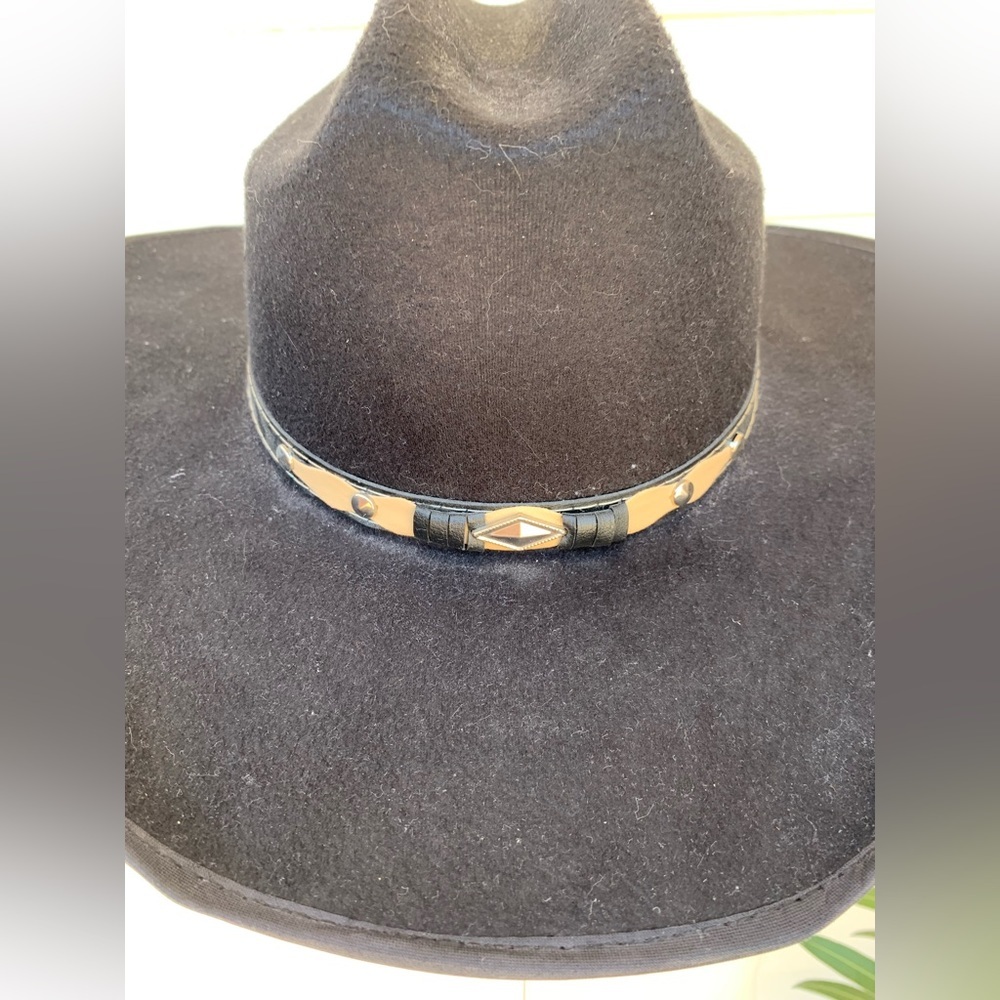 Summit Hats Black Cowboy Hat Western M Felt Leather Embellished VTG Boho wool - Picture 7 of 14